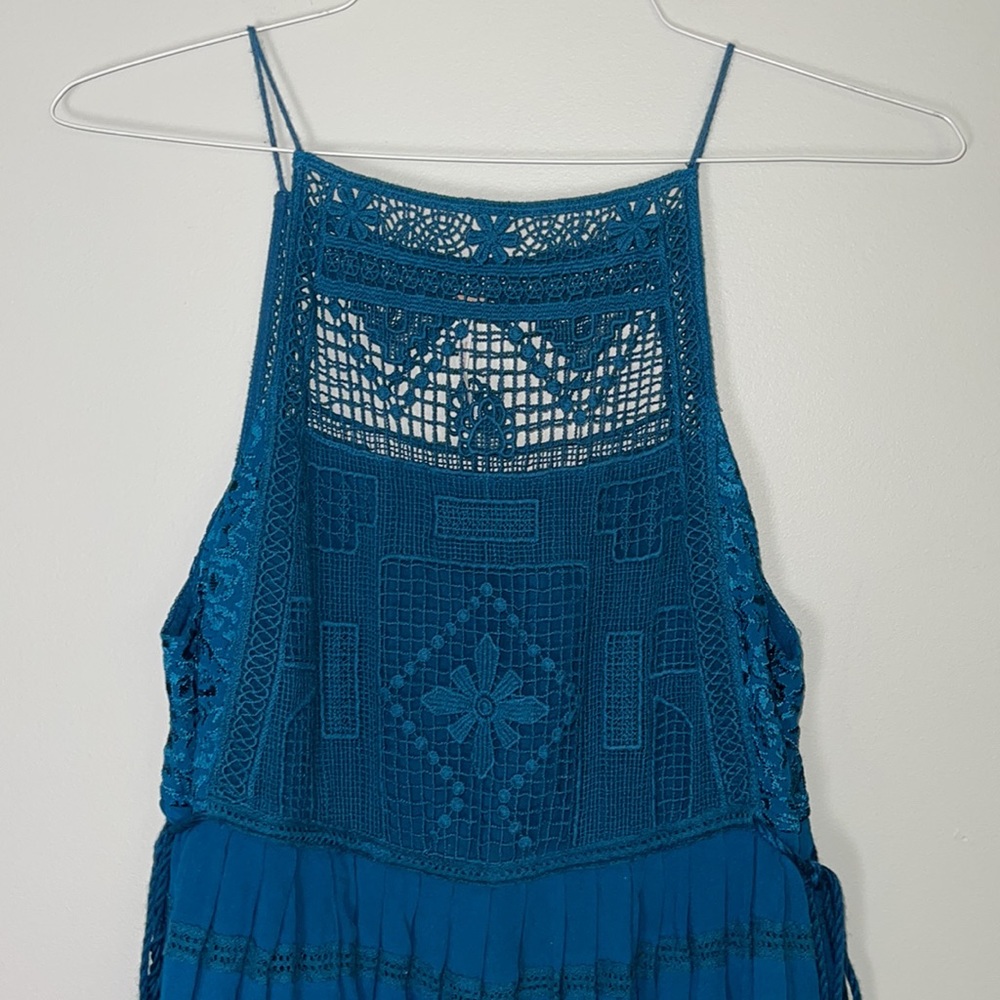 Free People Emily Crochet Dress Small Teal Blue - Picture 3 of 7
